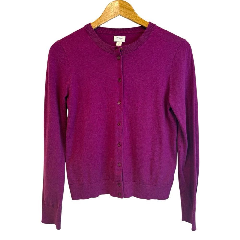 J Crew Factory Clare Magenta Slim Fit Preppy Cotton Cardigan Sweater